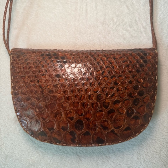 Vintage 70s Python Snakeskin Leather Shoulder Bag OR Clutch Bag - Picture 2 of 16